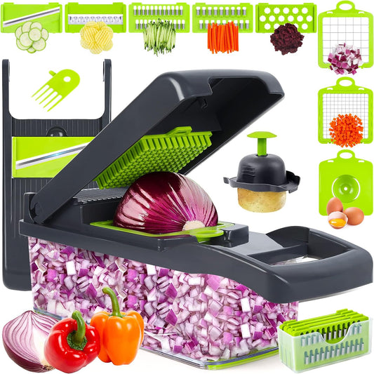 1 Pc Vegetable Chopper, Onion Chopper, Mandolin Slicer, Pro 10 in 1professional food Chopper multifunctional Vegetable Chopper and Slicer, Dicing Machine, Adjustable Vegetable Cutter With Container(grey)